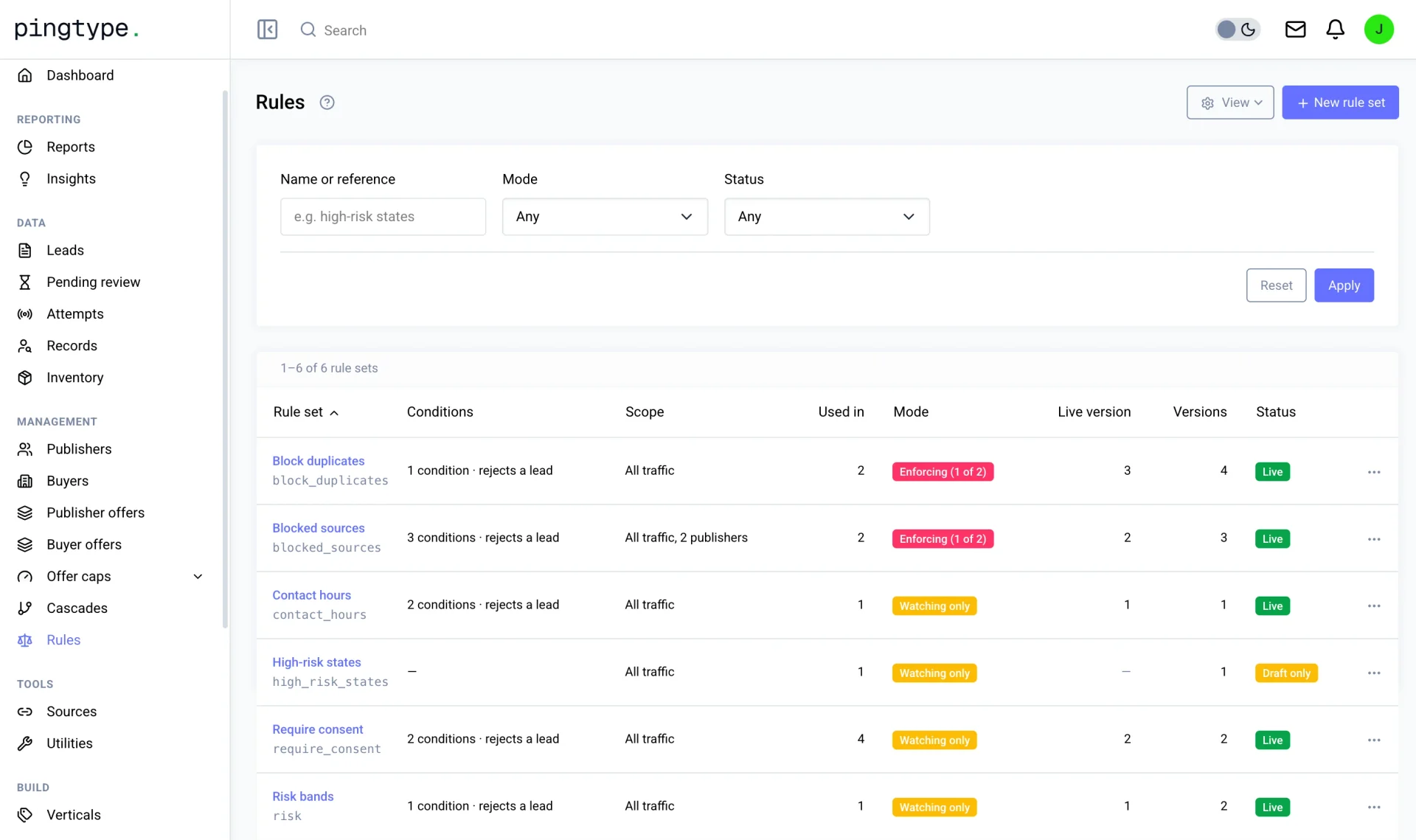 Product tour: rules and risk checks