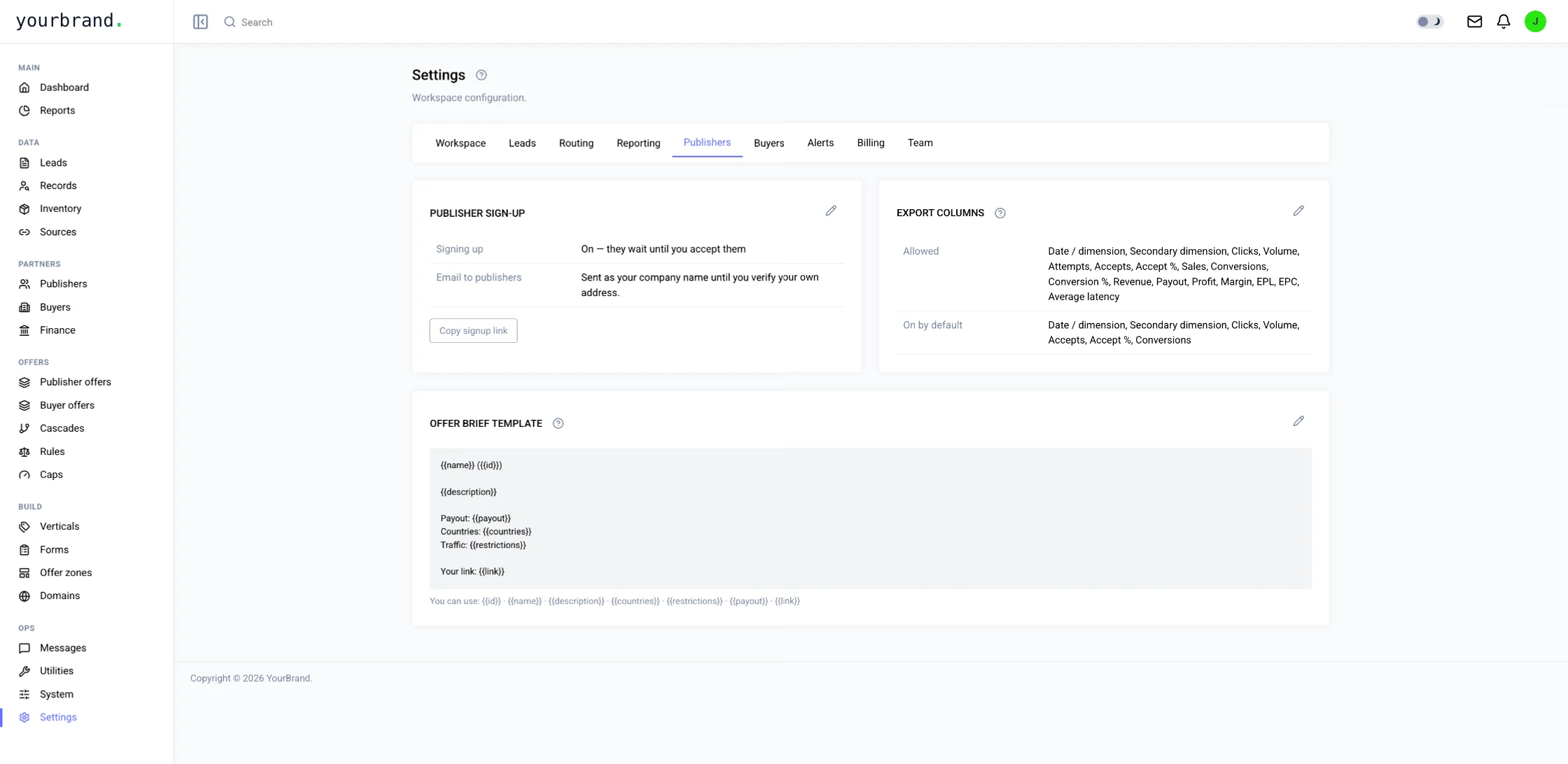 Platform: publisher sign-up settings