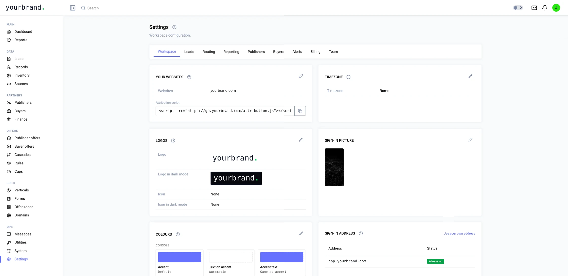 Platform: white-label branding settings