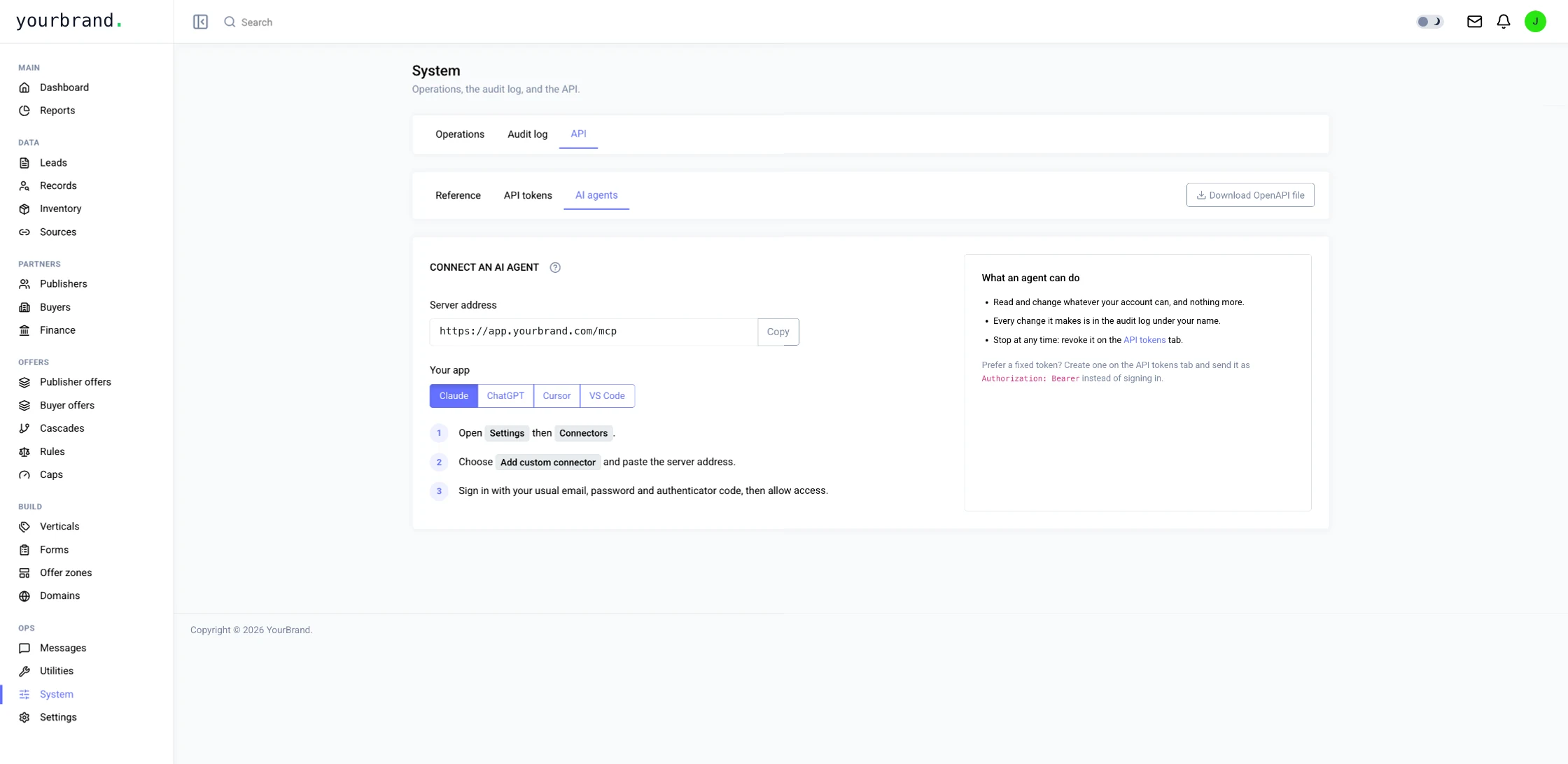 Platform: connecting an AI agent