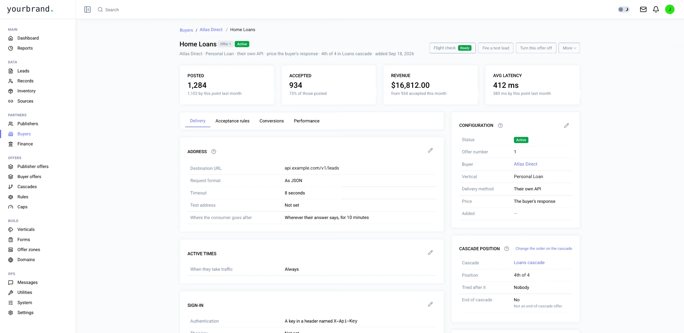 Platform: buyer offer delivery settings